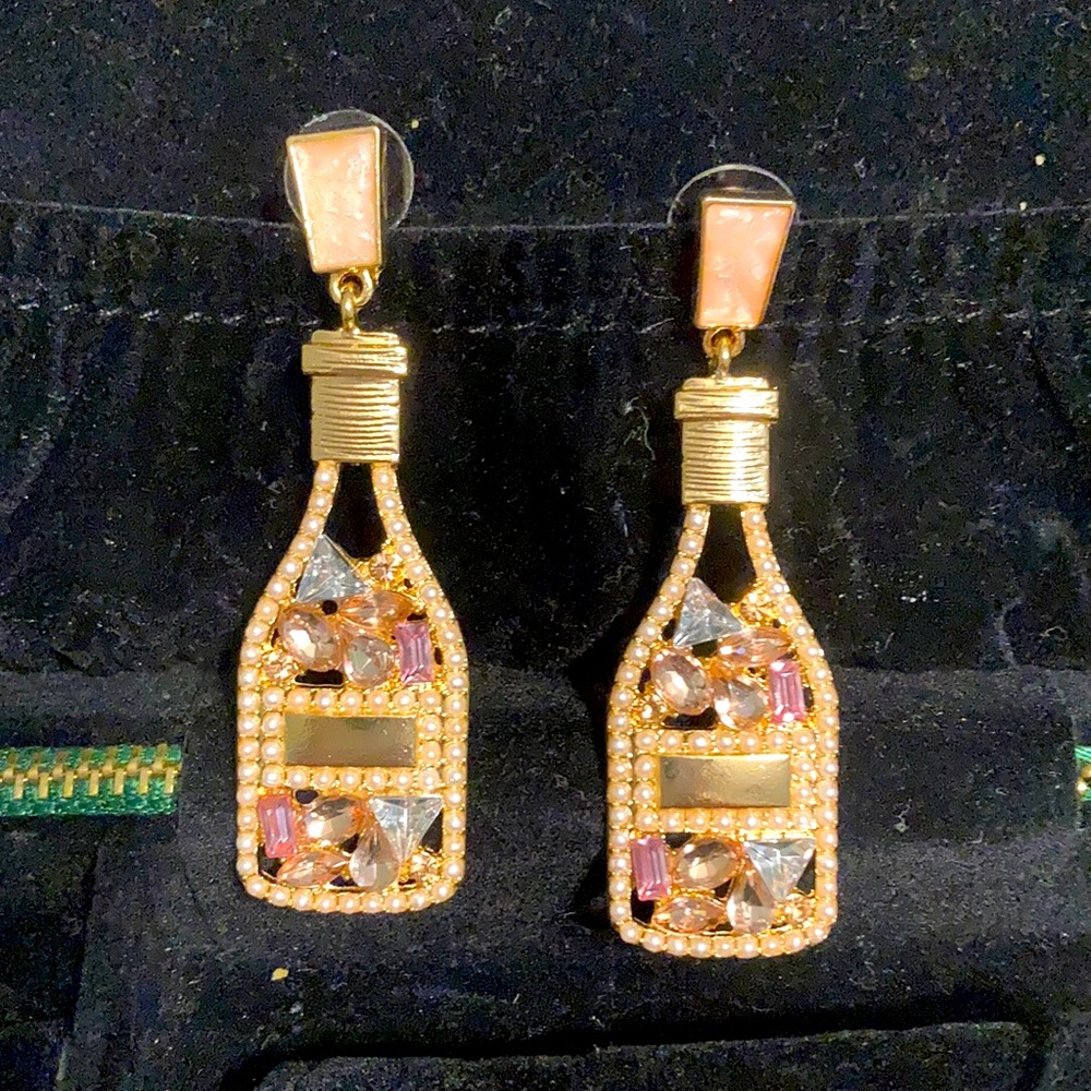 🟢 Bottle Decor Earrings with Rhinestone & Faux Pearls 🟢
